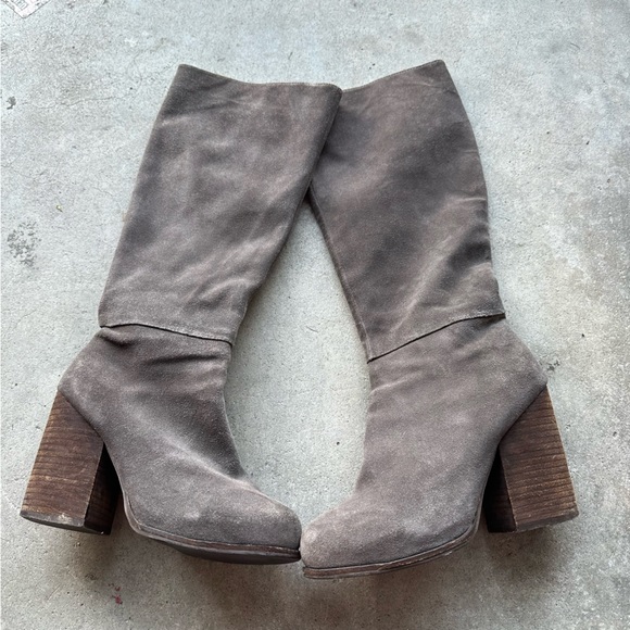 jeffrey campbell gray suede chunky heel knee boot womens 6.5